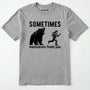 Sport Grey motivational t-shirt with bear and person graphic and text 'sometimes motivation finds you' on a white background.