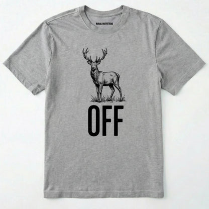 Sport Grey t-shirt with a deer graphic and 'off' text on a white background