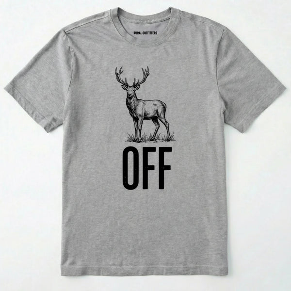 Sport Grey t-shirt with a deer graphic and 'off' text on a white background