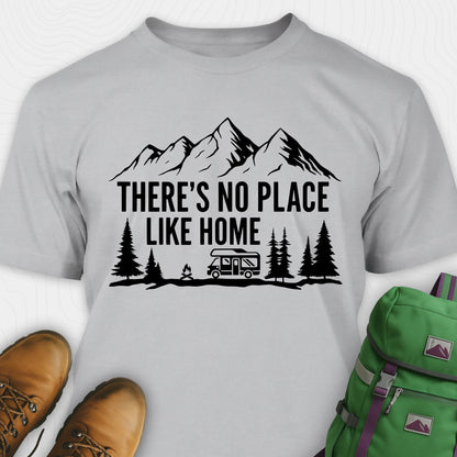 Grey theres no place like home shirt with camper and mountain graphic