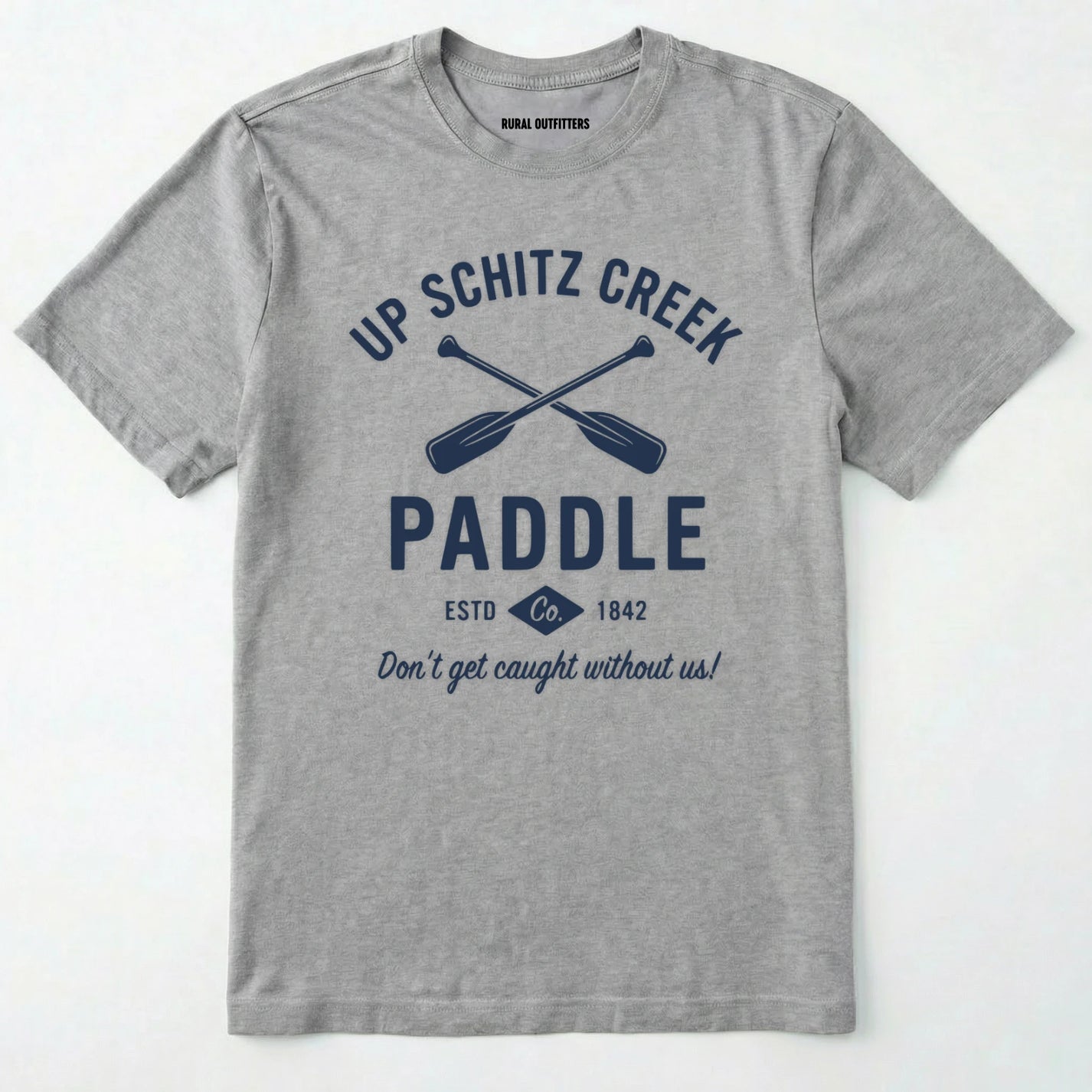 Sport Grey t-shirt with royal text and oar graphics on a white background