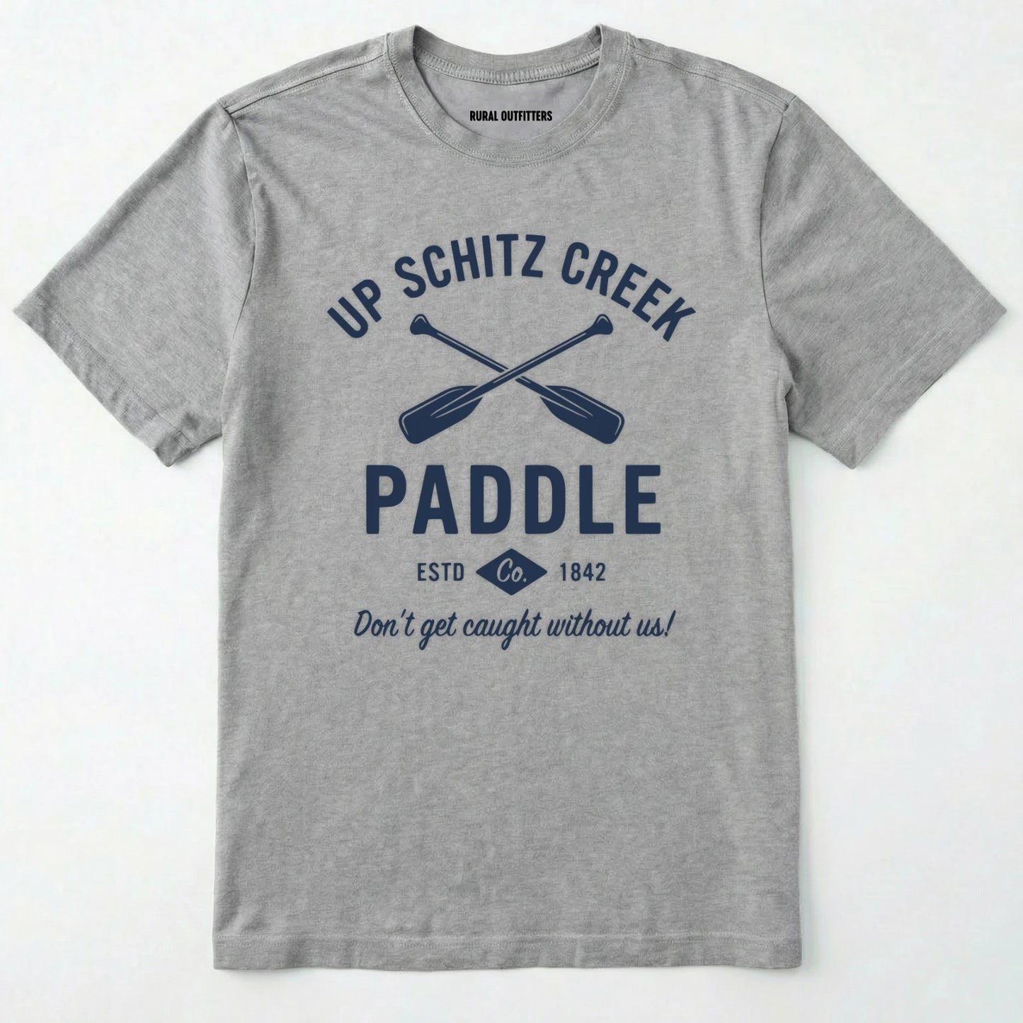 Sport Grey t-shirt with royal text and oar graphics on a white background