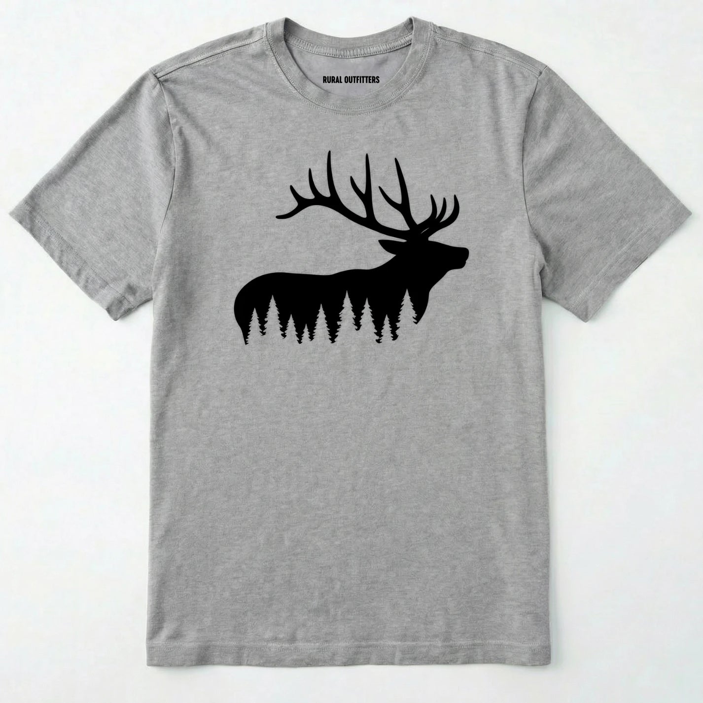 Sport Grey elk shirt with black elk silhouette design on a white background.
