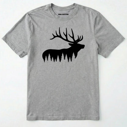 Sport Grey elk shirt with black elk silhouette design on a white background.