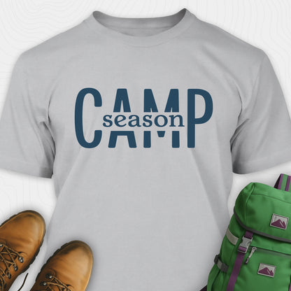 Gray Camp Season shirt in simple bold text