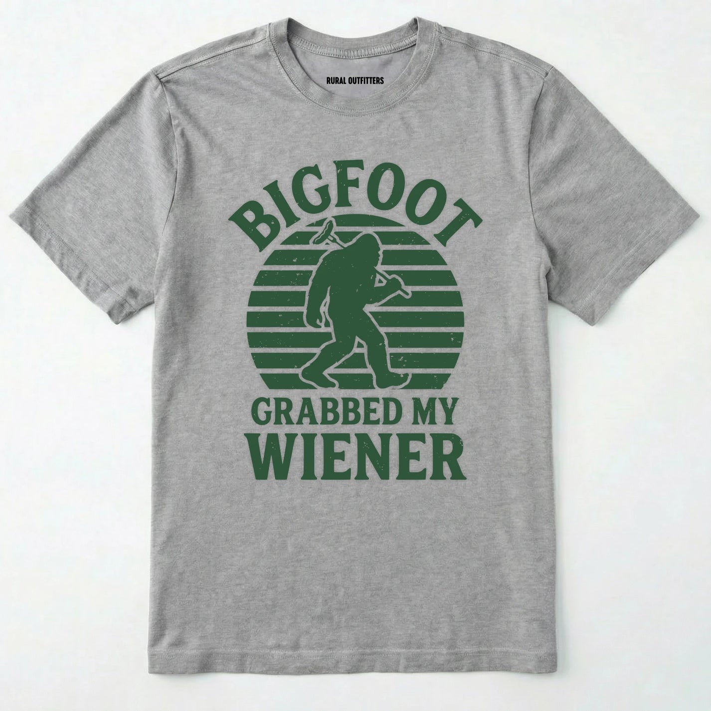 Sport Grey bigfoot grabbed my wiener t-shirt with a funny design and text, on a plain white background.