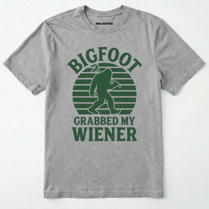 Sport Grey bigfoot grabbed my wiener t-shirt with a funny design and text, on a plain white background.
