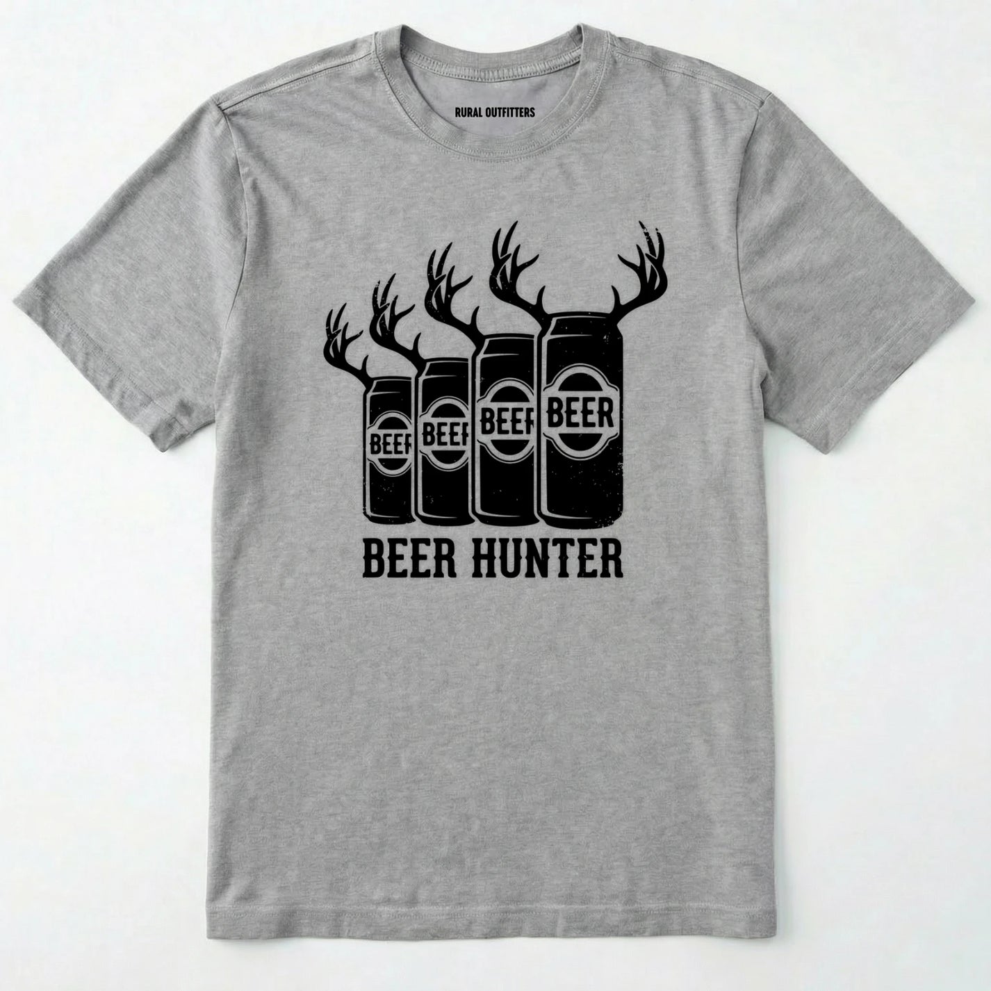 Sport Grey t-shirt with 'beer hunter' graphic design on a white background