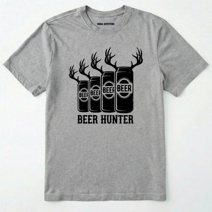Sport Grey t-shirt with 'beer hunter' graphic design on a white background