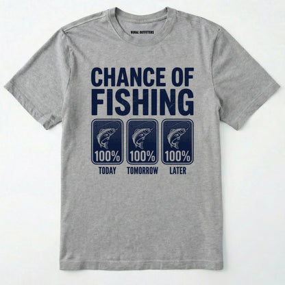 Sport Grey t-shirt with 'chance of fishing' graphic and text on a white background