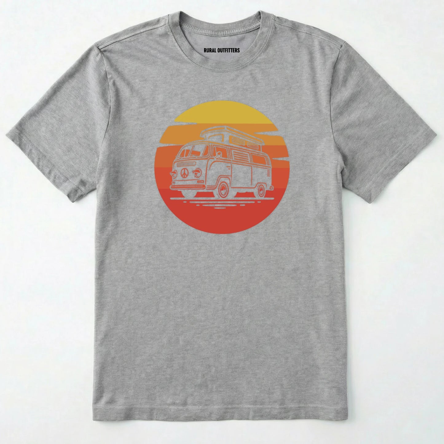 Sport Grey camper shirt featuring a vintage rv design with a warm sunset.