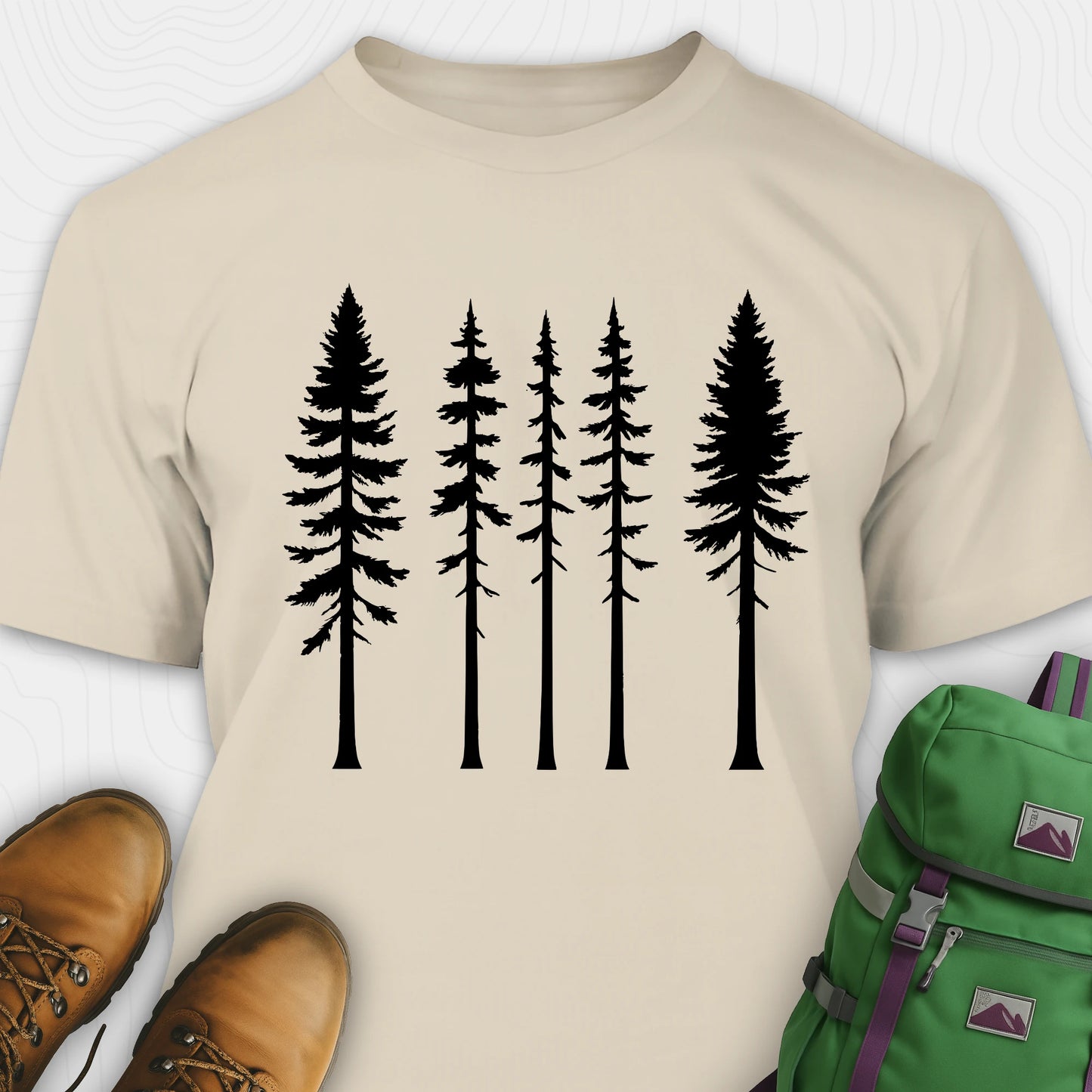 Sand t-shirt with minimalist white tree silhouettes