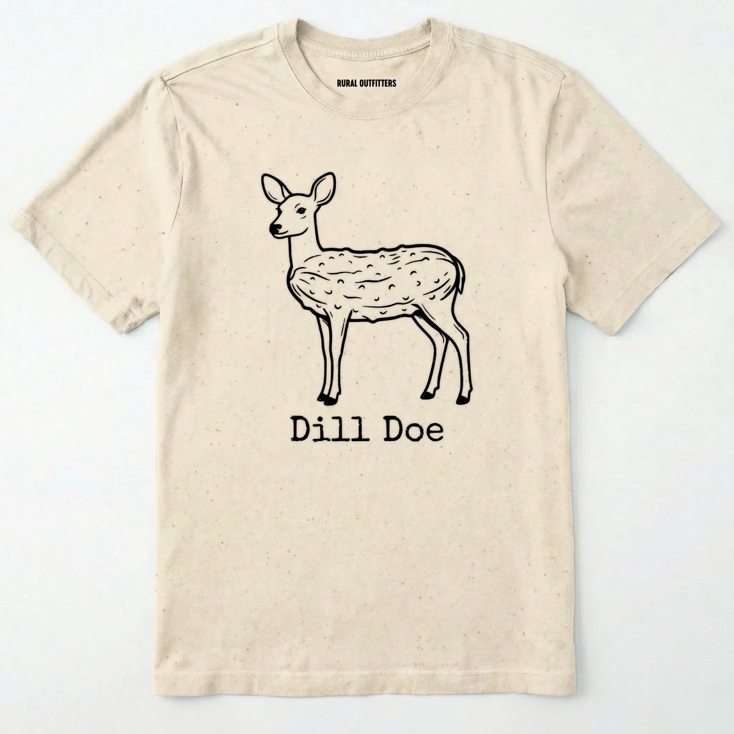 Natural t-shirt with a deer graphic and 'dill doe' text on a white background
