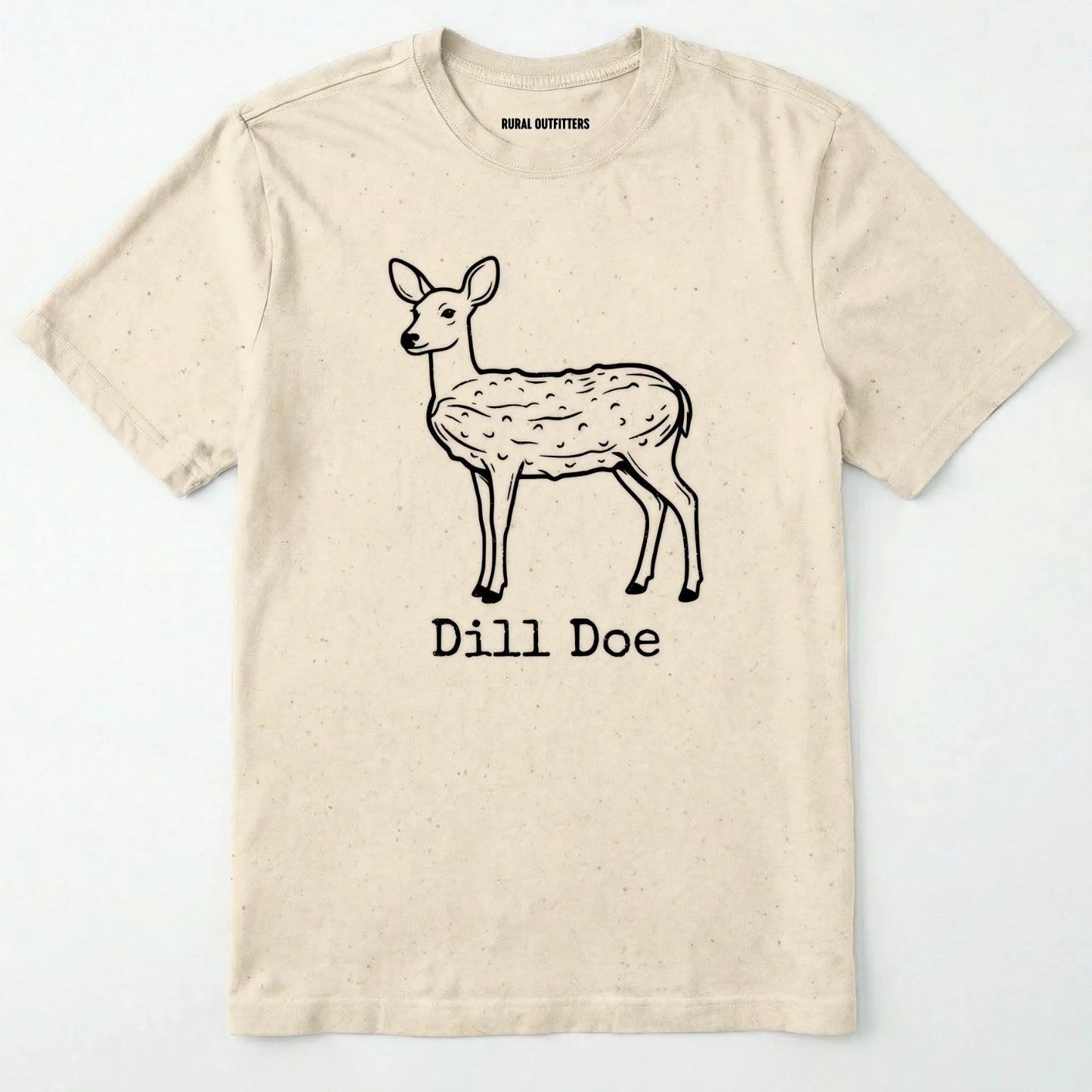 Natural t-shirt with a deer graphic and 'dill doe' text on a white background