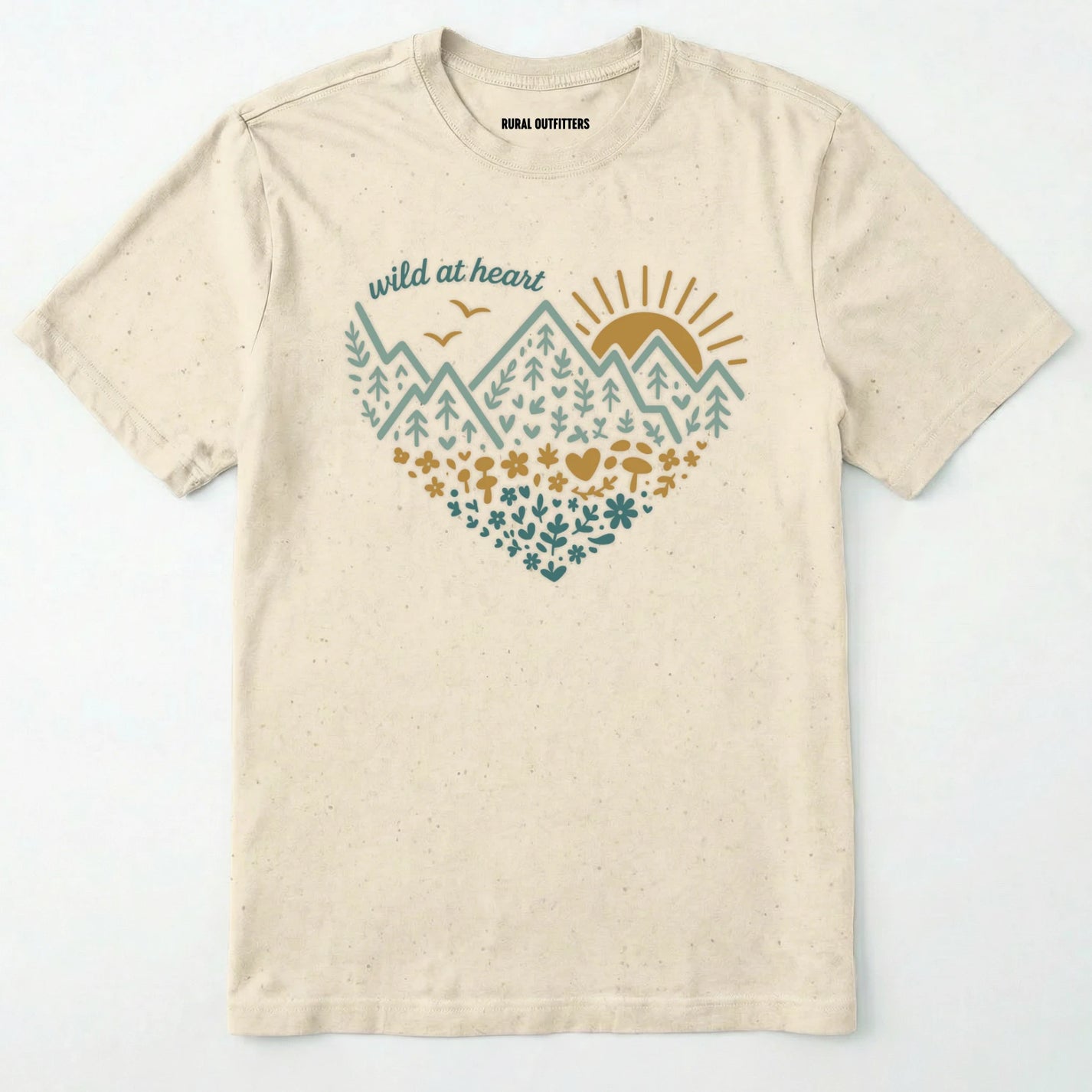 Natural wild at heart t-shirt featuring a nature-inspired heart graphic on a white background.