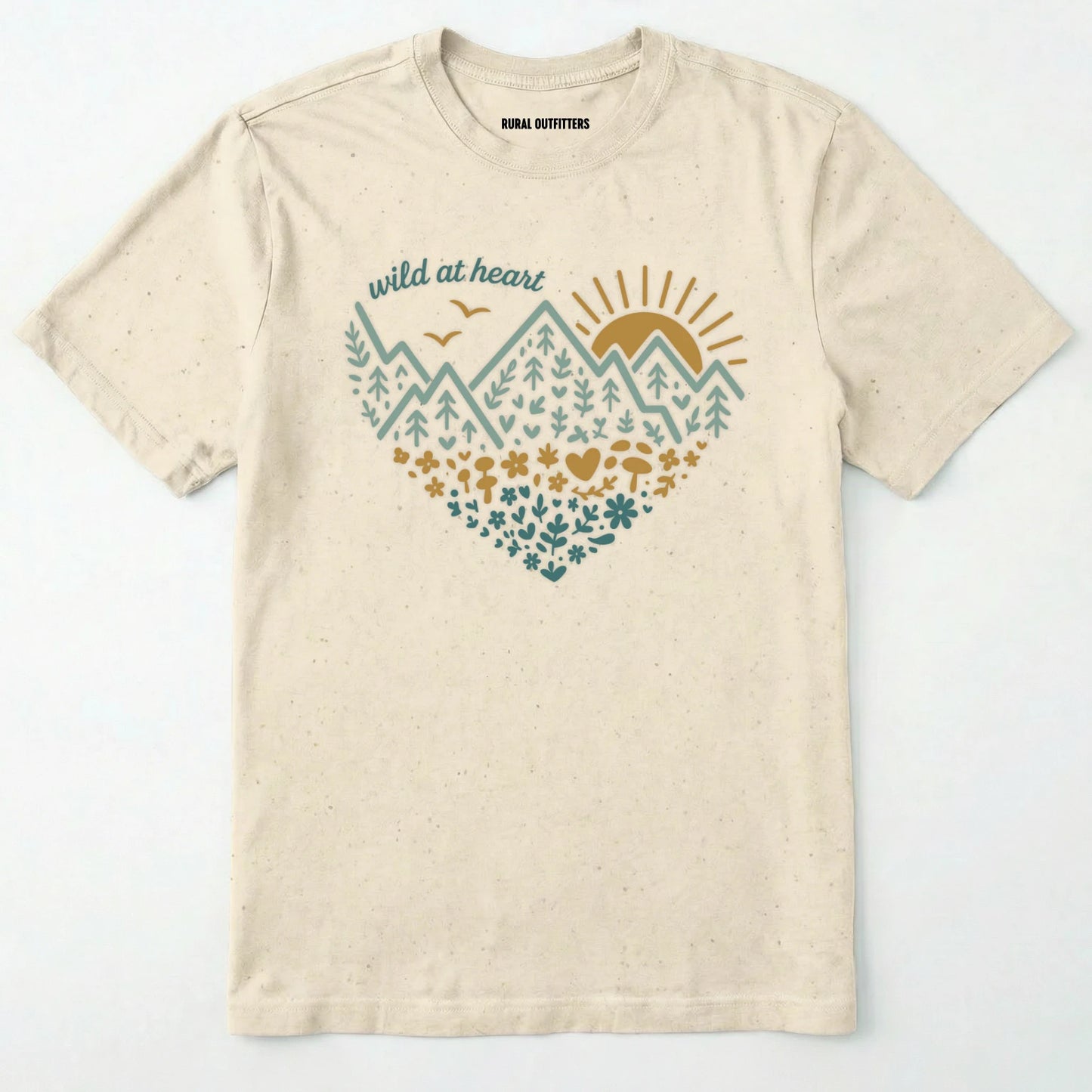 Natural wild at heart t-shirt featuring a nature-inspired heart graphic on a white background.