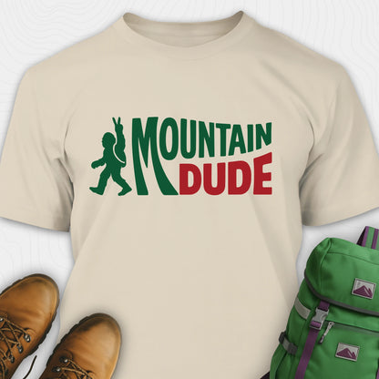 Sand Mountain Dude shirt with green and red text and Bigfoot graphic.