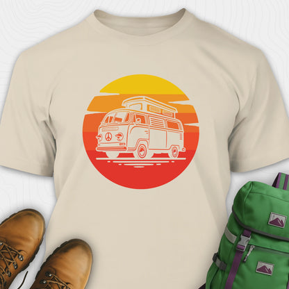 Sand camper shirt featuring vintage rv design with a warm sunset