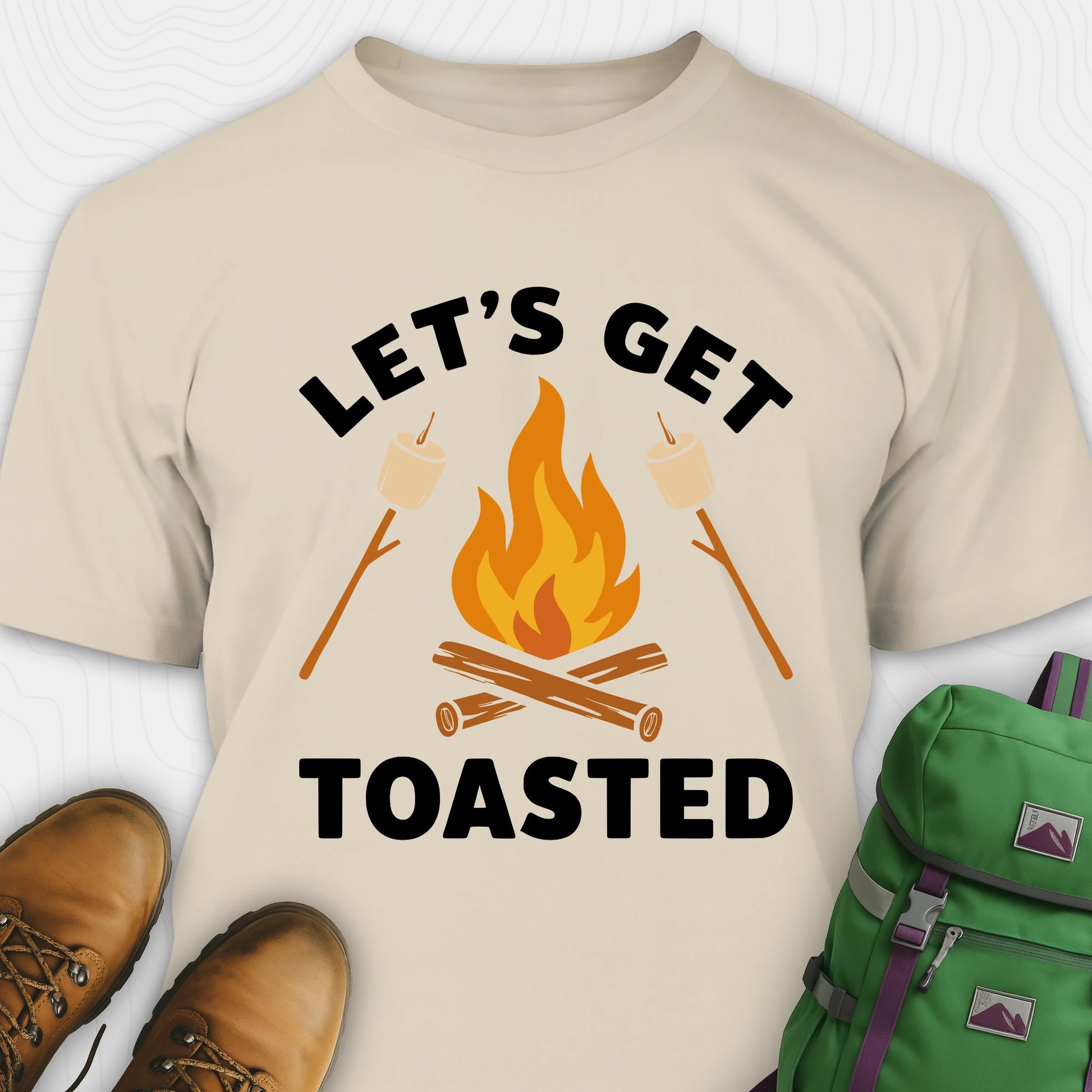 Sand let’s get toasted shirt with campfire and roasting marshmallow graphic