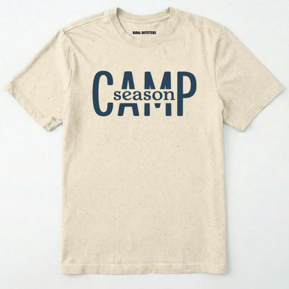 Natural camp season shirt in simple bold text on a white background.