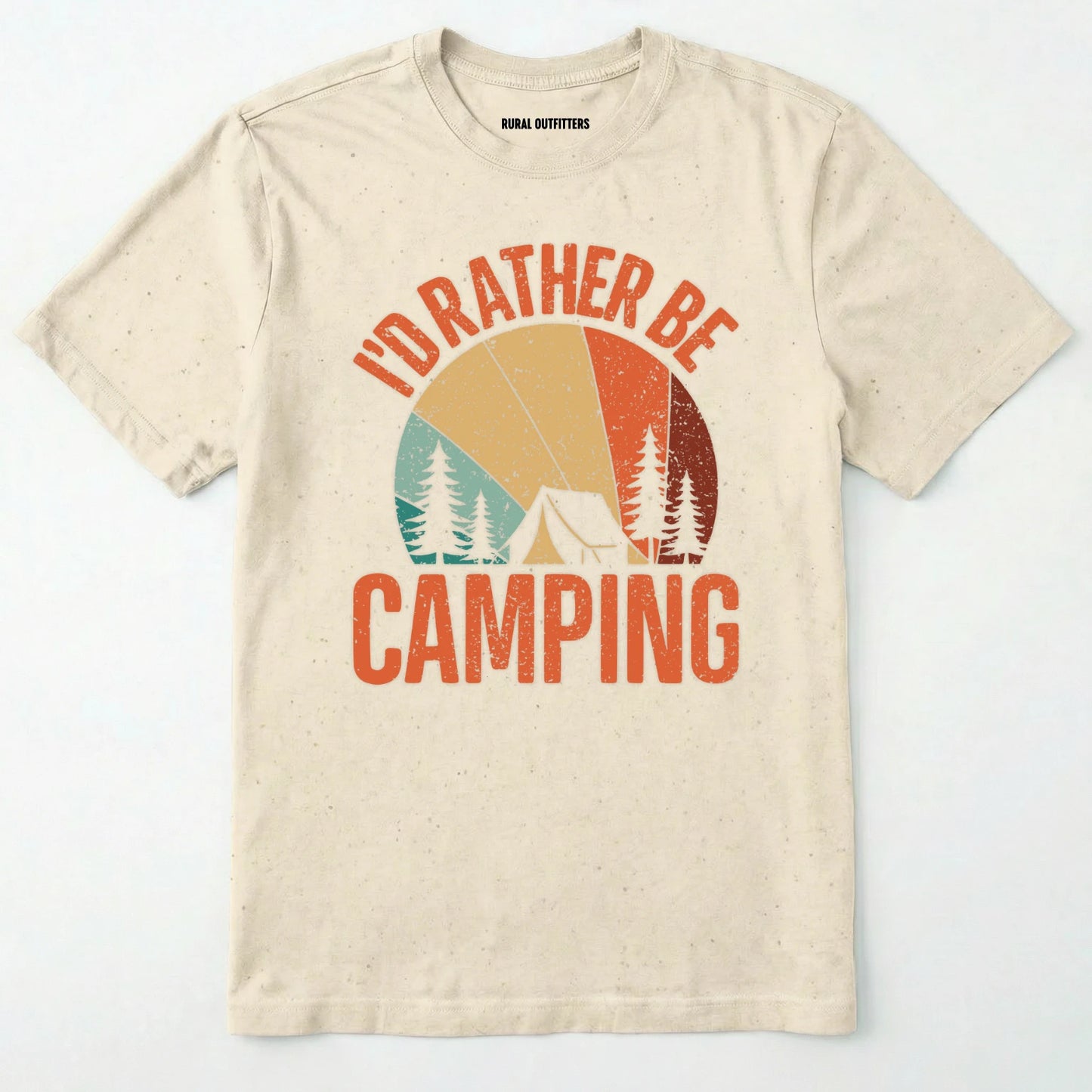 Natural t-shirt with 'i'd rather be camping' graphic design on a white background