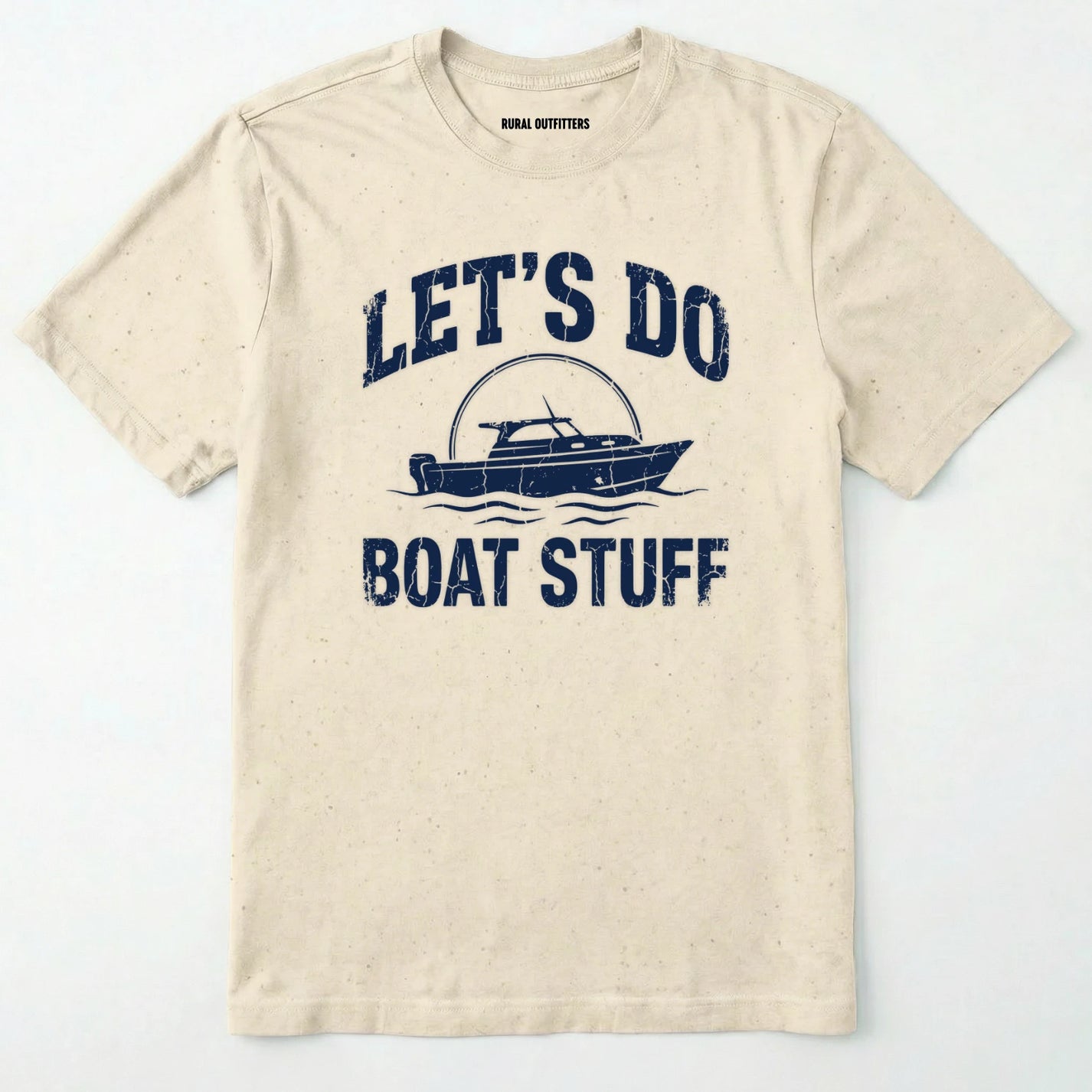 Natural t-shirt with royal graphic and text 'let's do boat stuff' on a white background