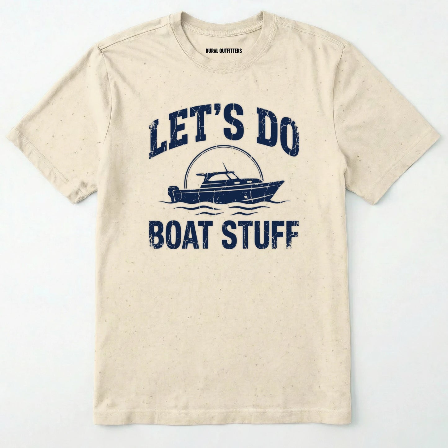 Natural t-shirt with royal graphic and text 'let's do boat stuff' on a white background