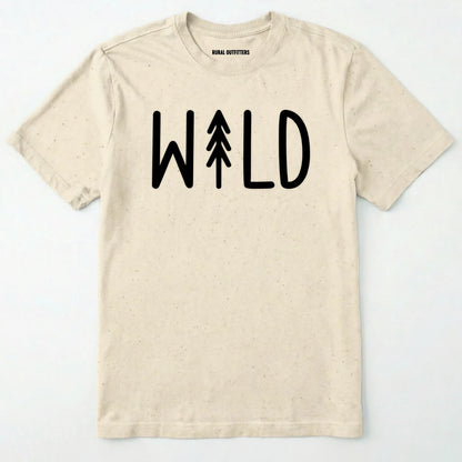 Natural t-shirt with 'wild' text and tree graphics on a white background