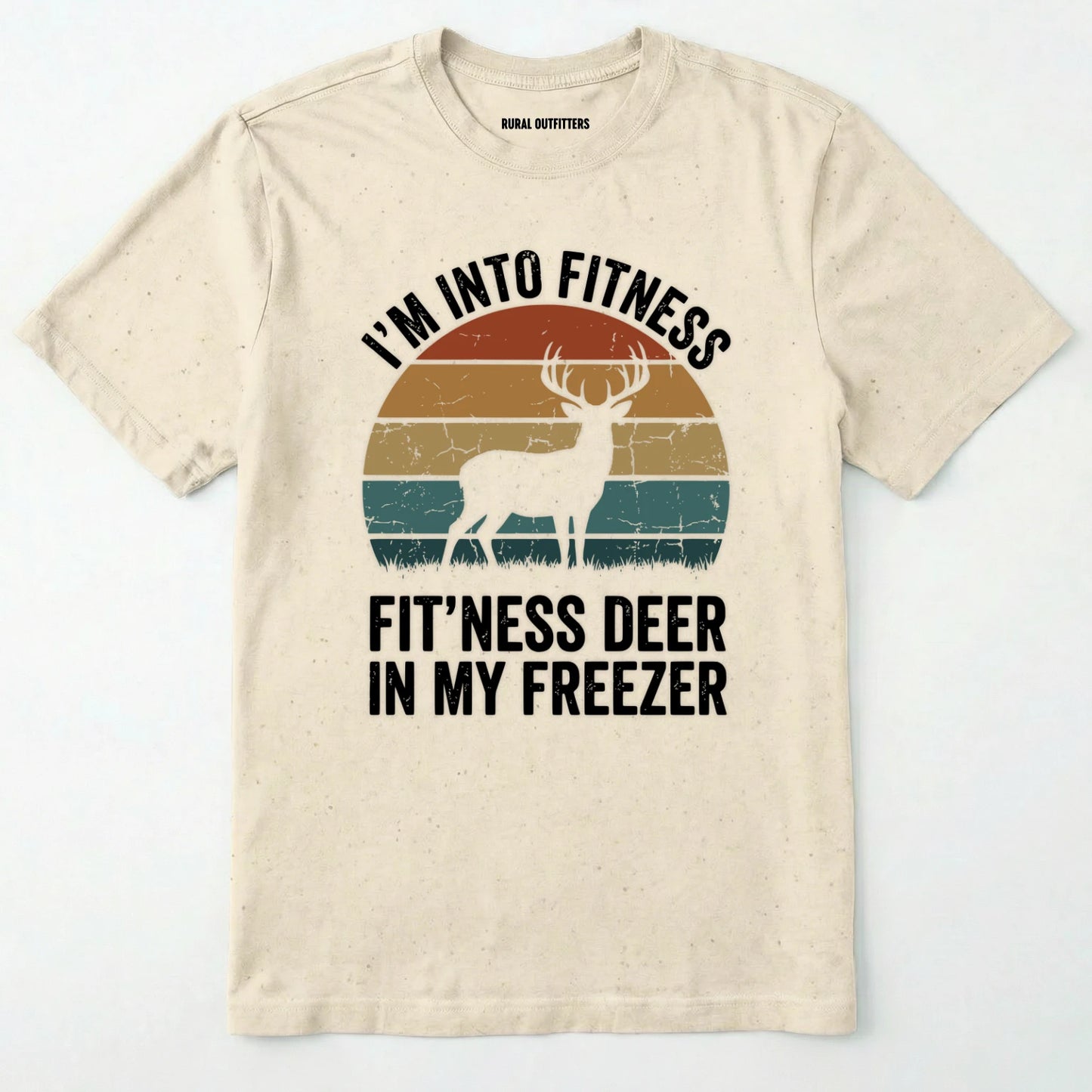 Natural t-shirt with a graphic of a deer and text on a white background