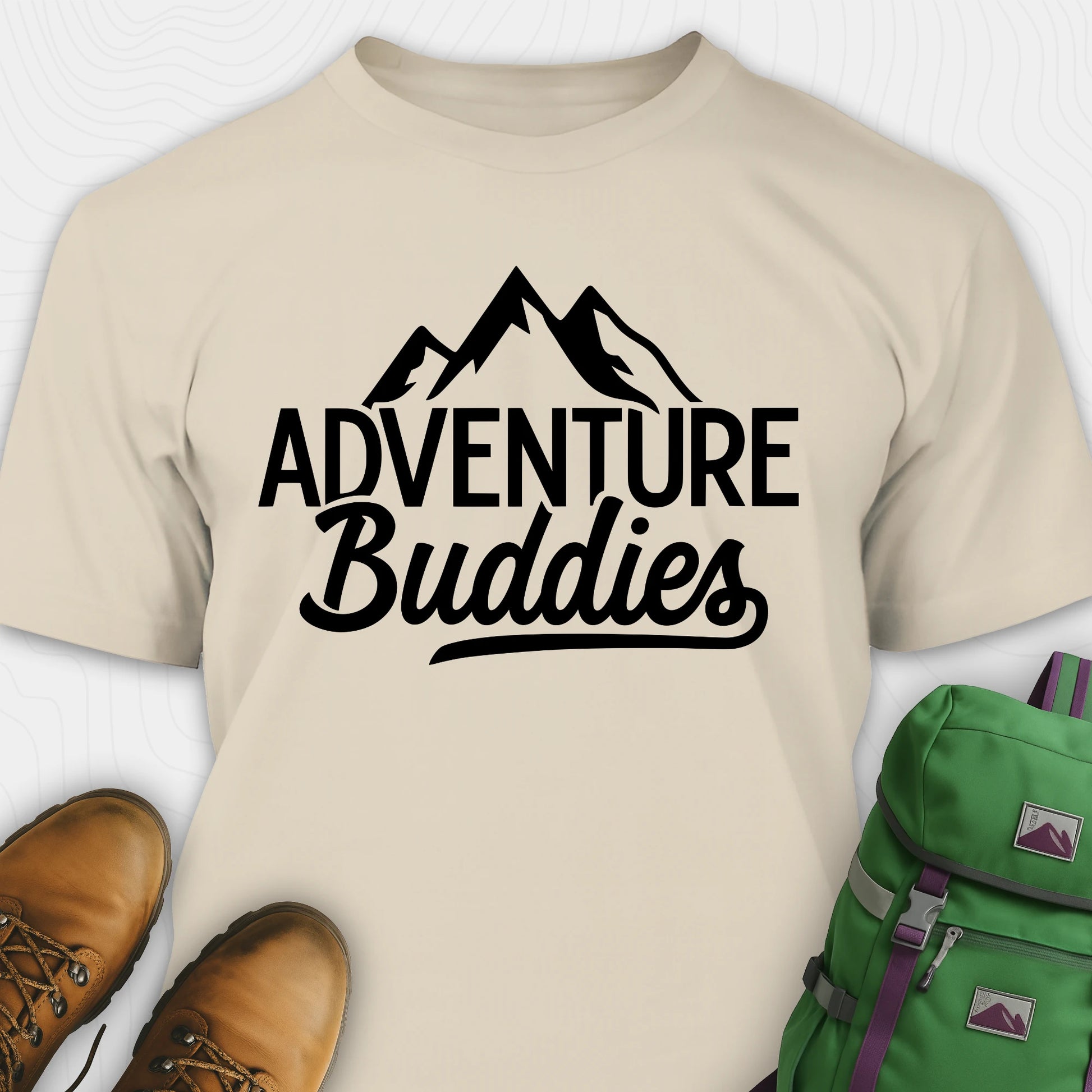 Sand adventure buddies t-shirt featuring mountain design