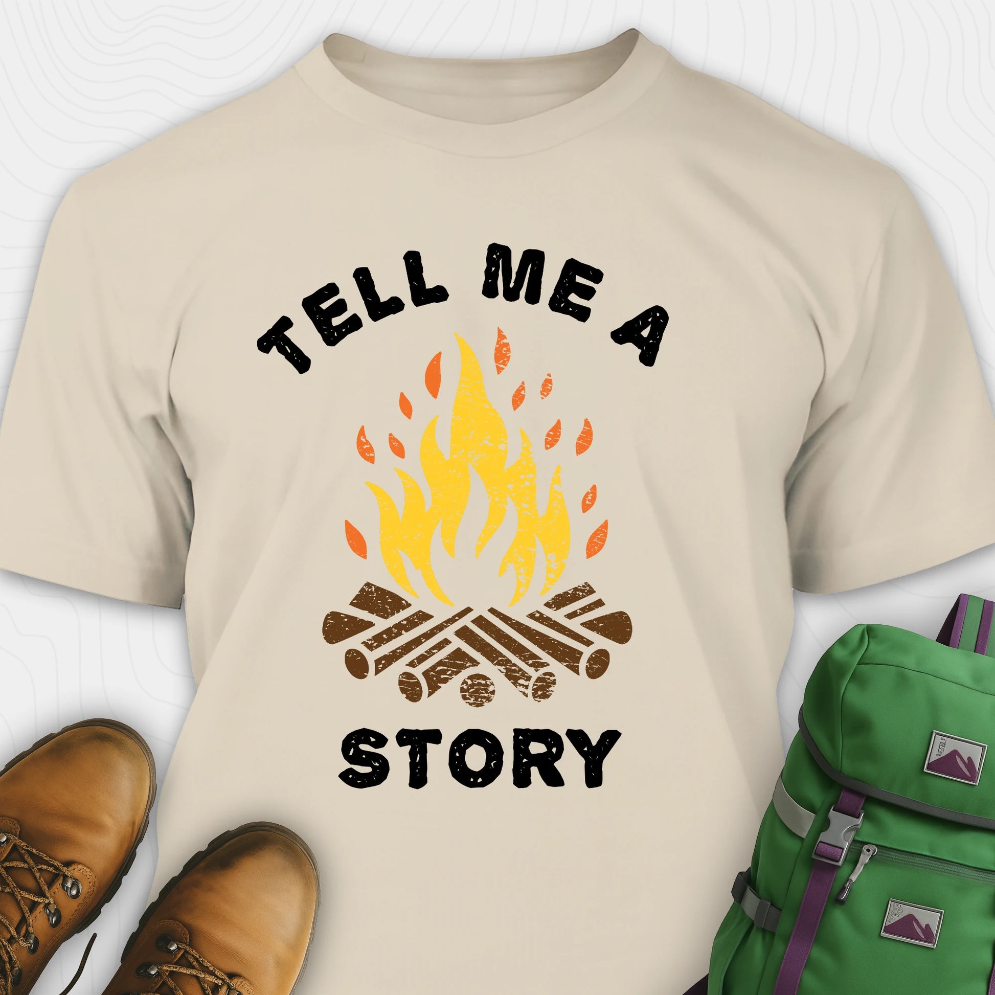 Sand bonfire tee with campfire graphic