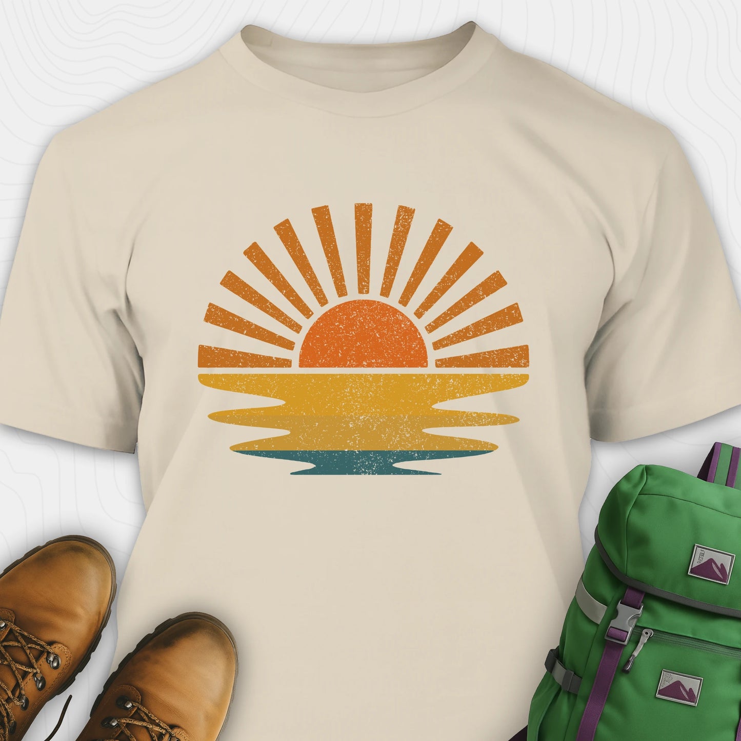 Sand sunset shirt with retro distressed sunrise graphic