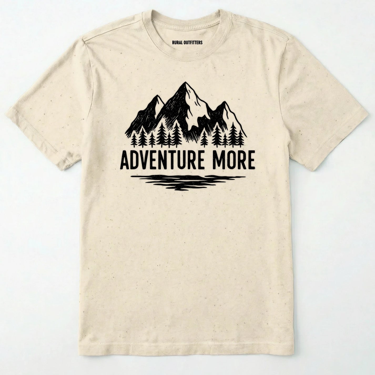 Natural adventure t-shirt with white mountain and tree graphic on a soft cotton tee