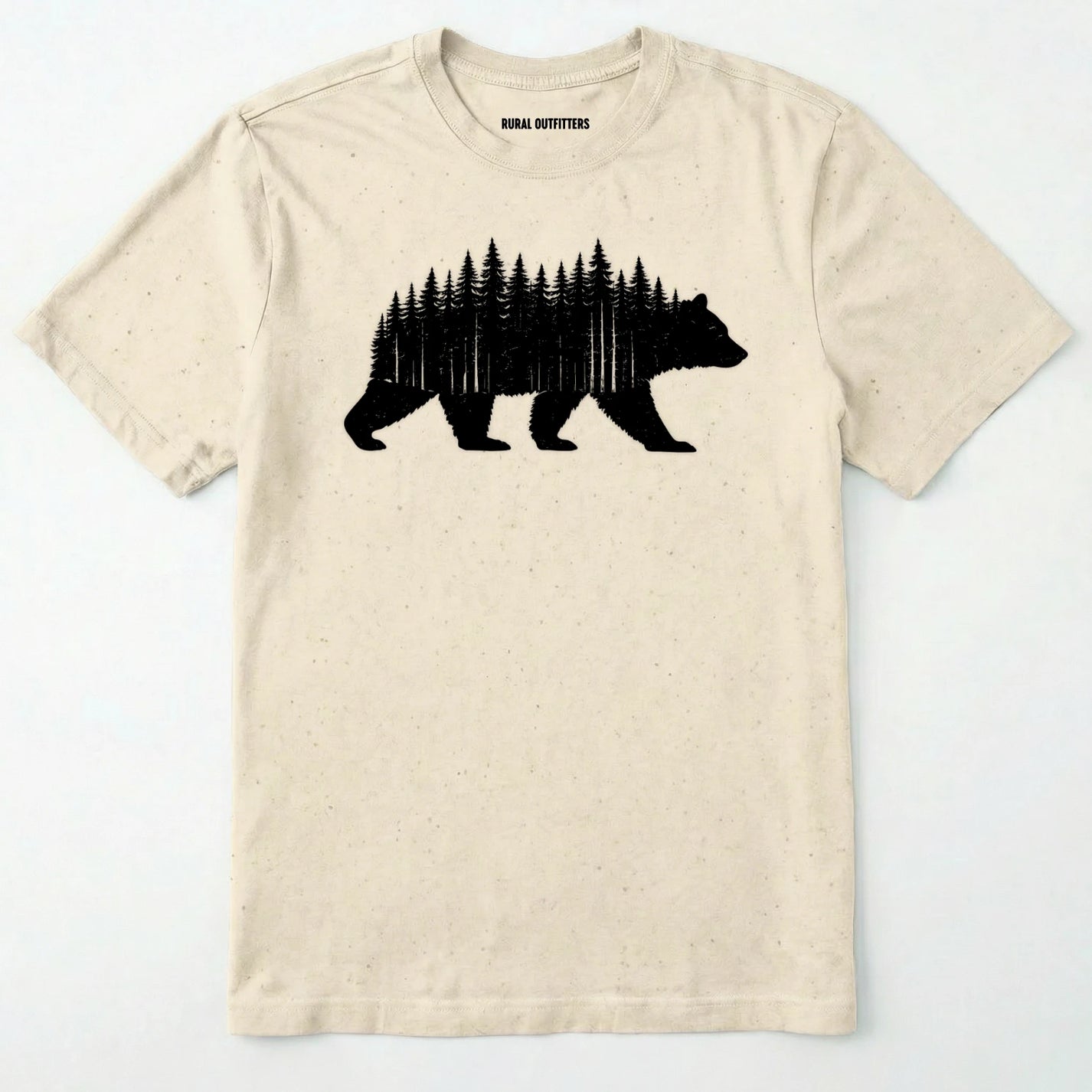 Natural t-shirt with a bear and forest graphic on a white background