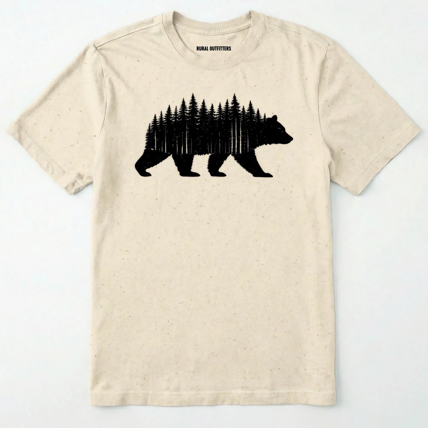 Natural t-shirt with a bear and forest graphic on a white background