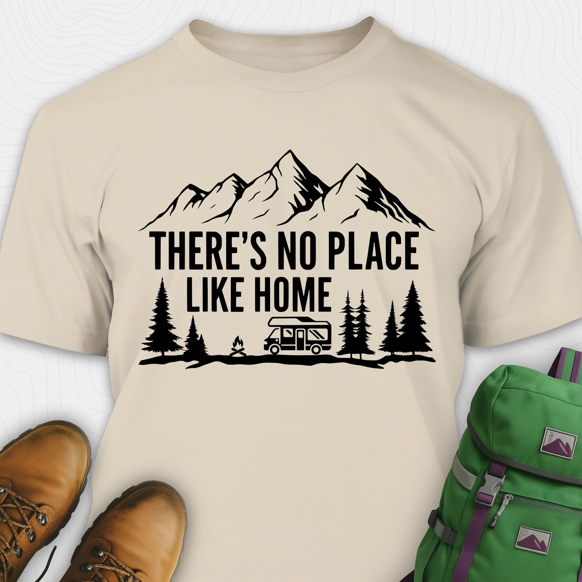 Sand theres no place like home shirt with camper and mountain graphic