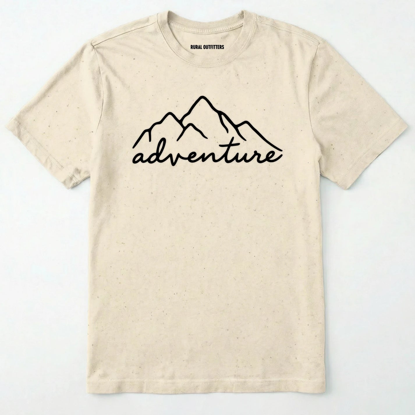 Natural adventure shirt with mountain design and 'adventure' text on a white background.