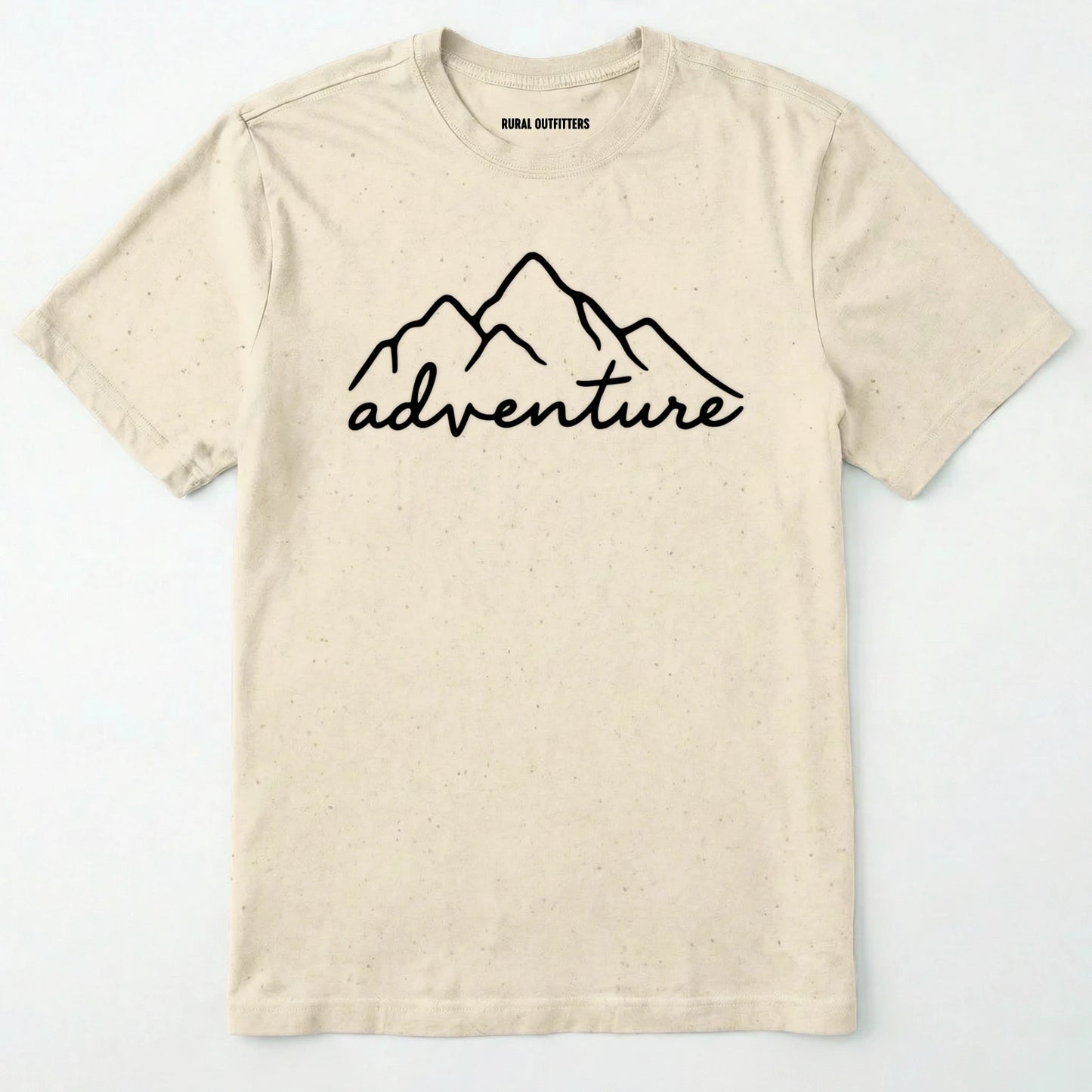 Natural adventure shirt with mountain design and 'adventure' text on a white background.