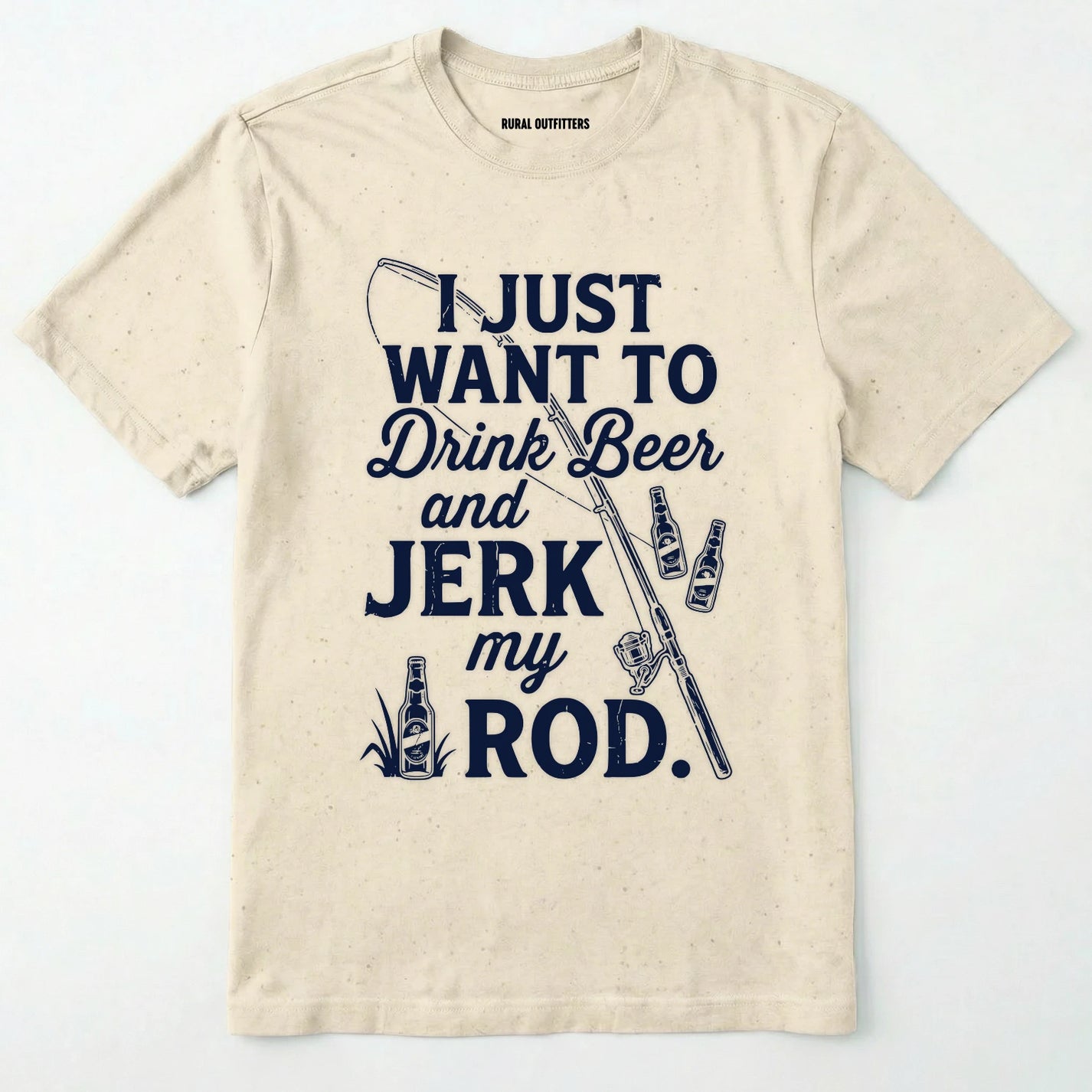Natural t-shirt with royal text and graphics on a white background