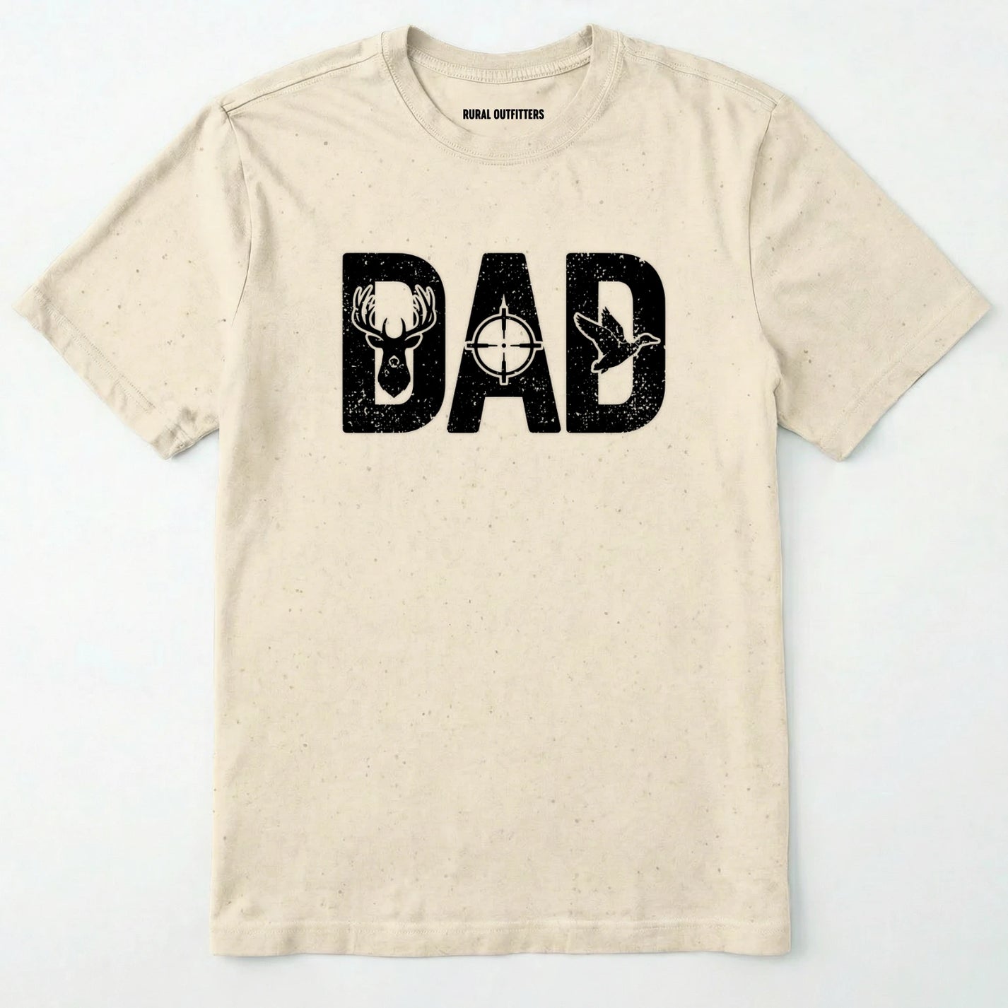 Natural t-shirt with 'dad' and deer design on a white background