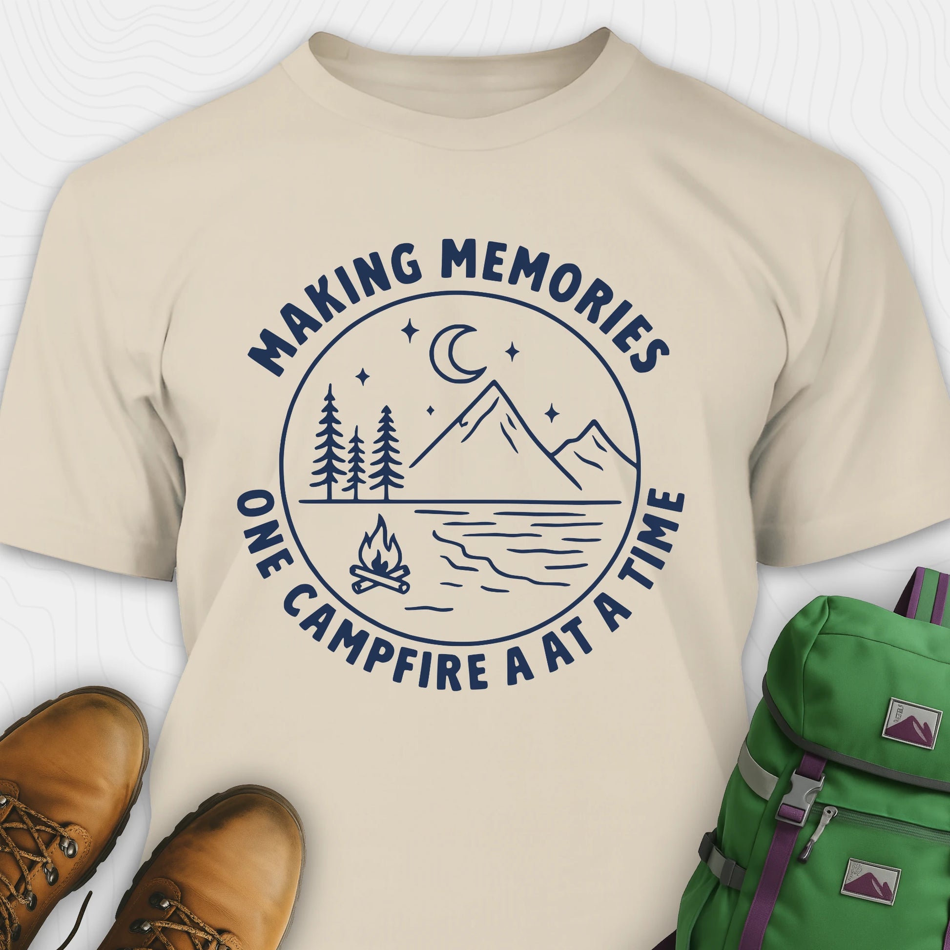 Sand making memories t-shirt with mountains and moon graphic
