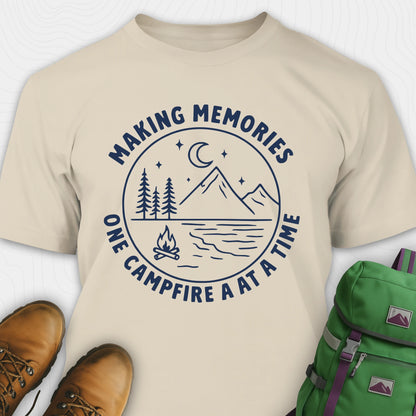 Sand making memories t-shirt with mountains and moon graphic