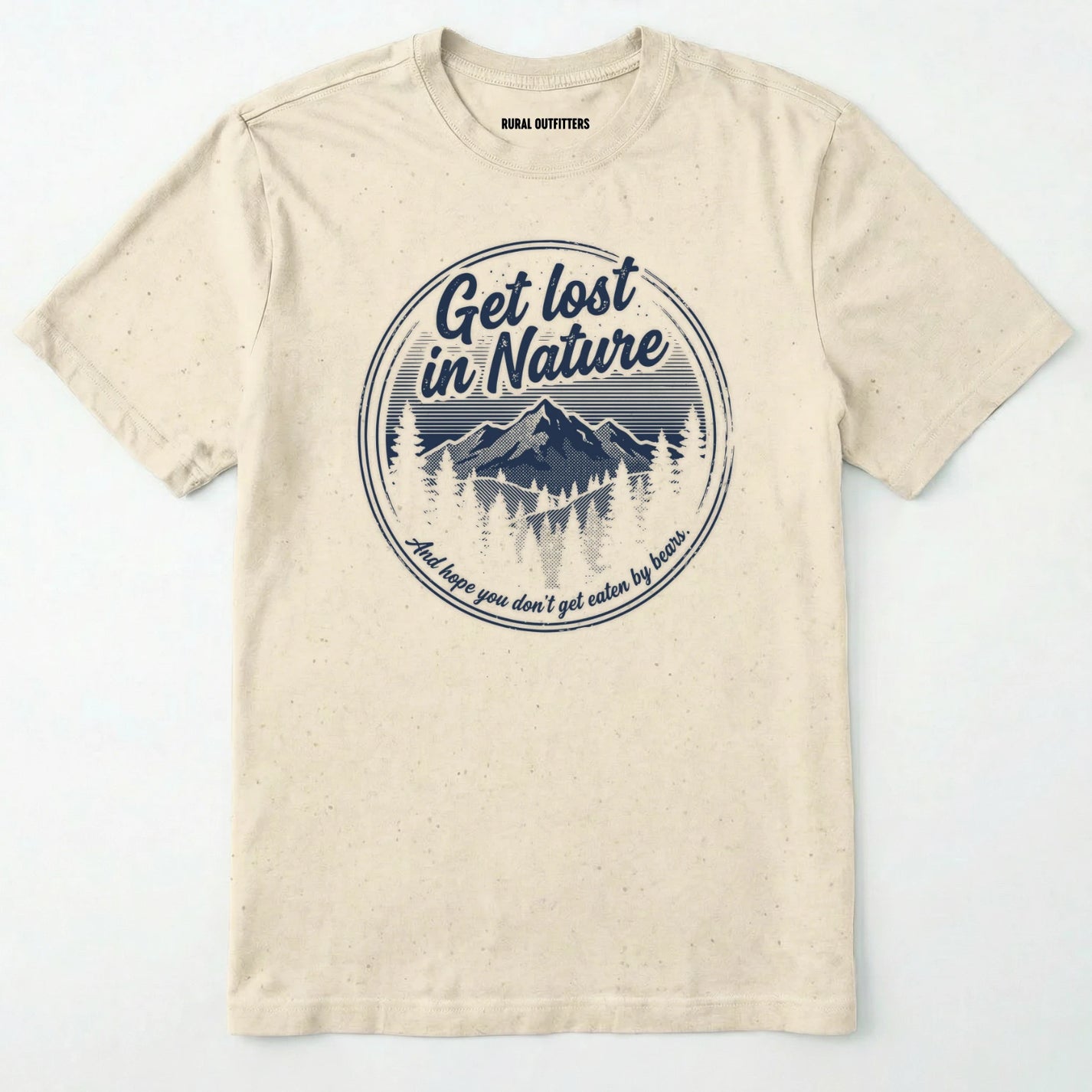 Natural t-shirt with nature-themed graphic and text on a white background