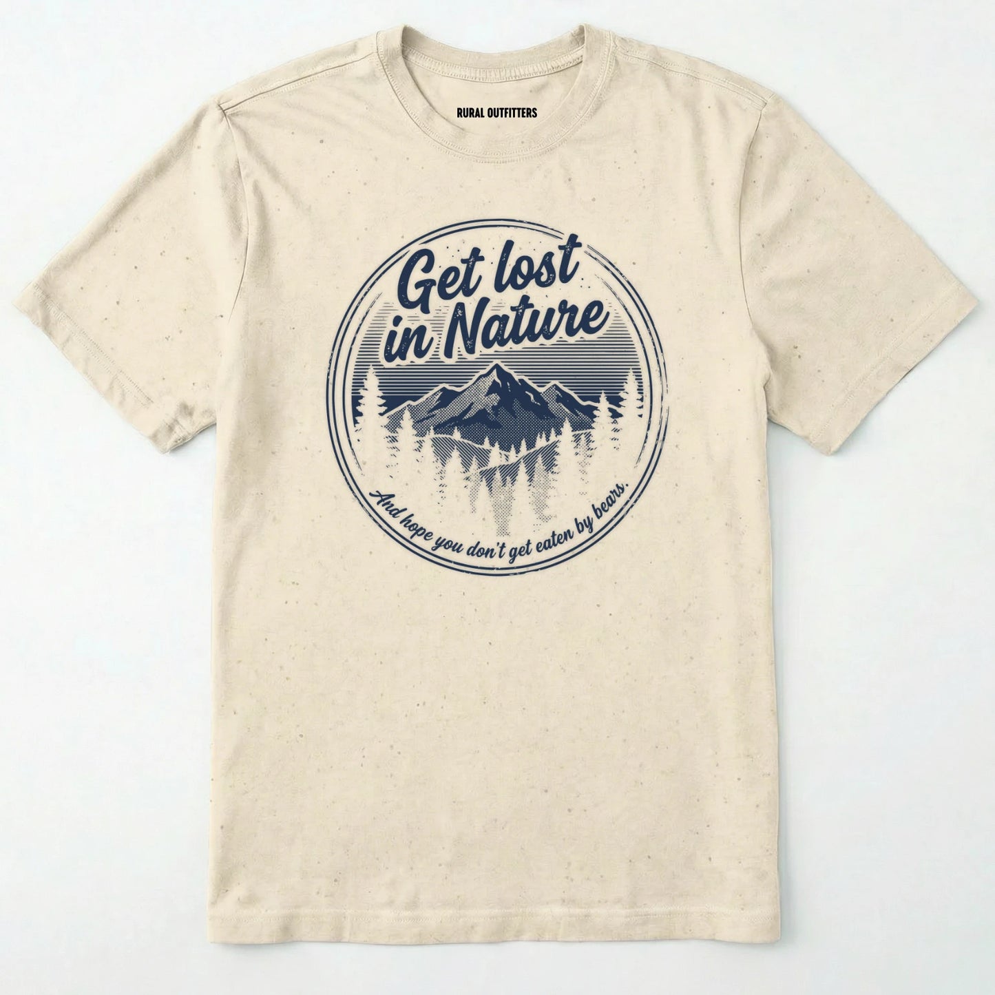 Natural t-shirt with nature-themed graphic and text on a white background
