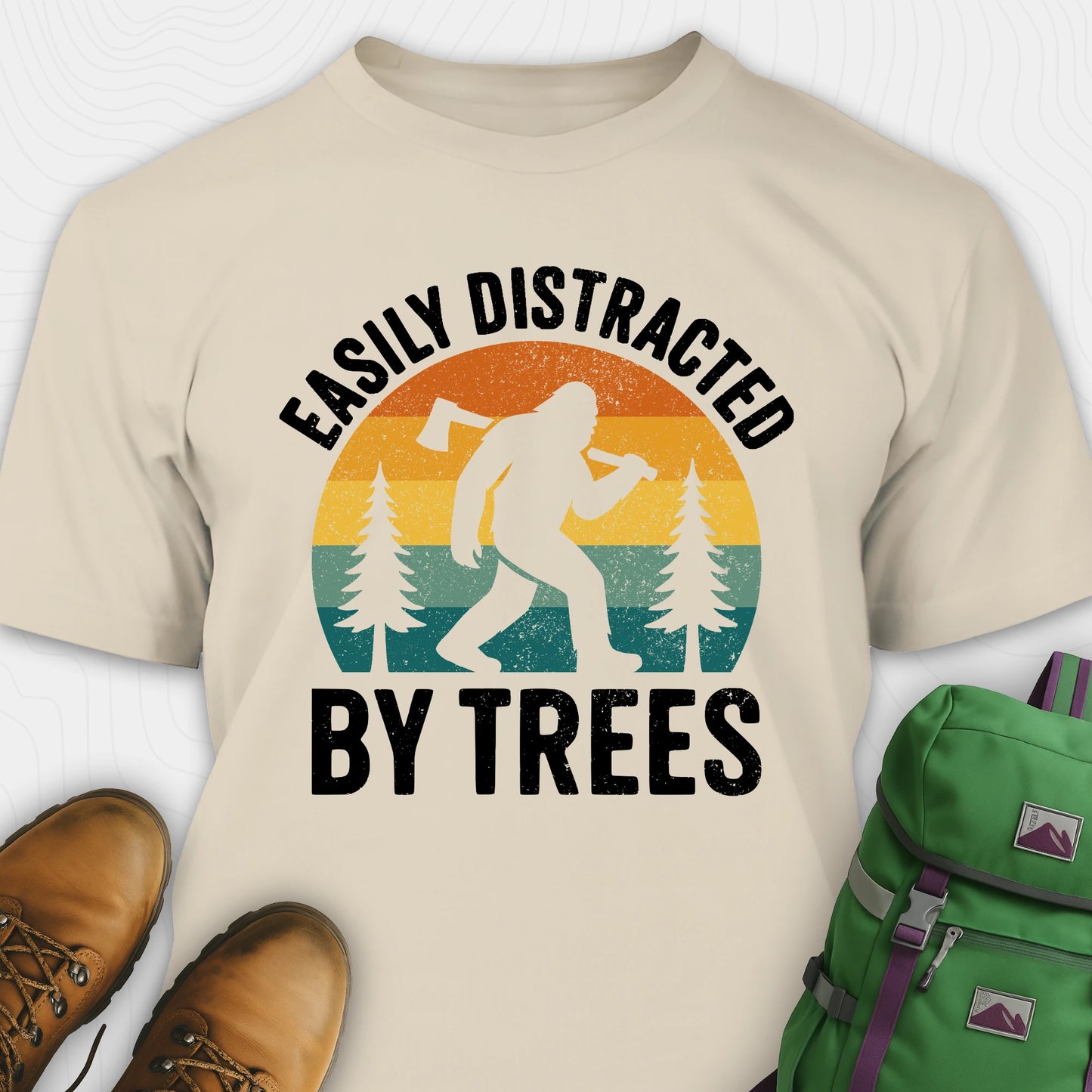Sand funny sasquatch shirt featuring bigfoot silhouette and trees