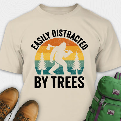 Sand funny sasquatch shirt featuring bigfoot silhouette and trees