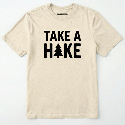 Natural t-shirt with 'take a hike' text on a white background