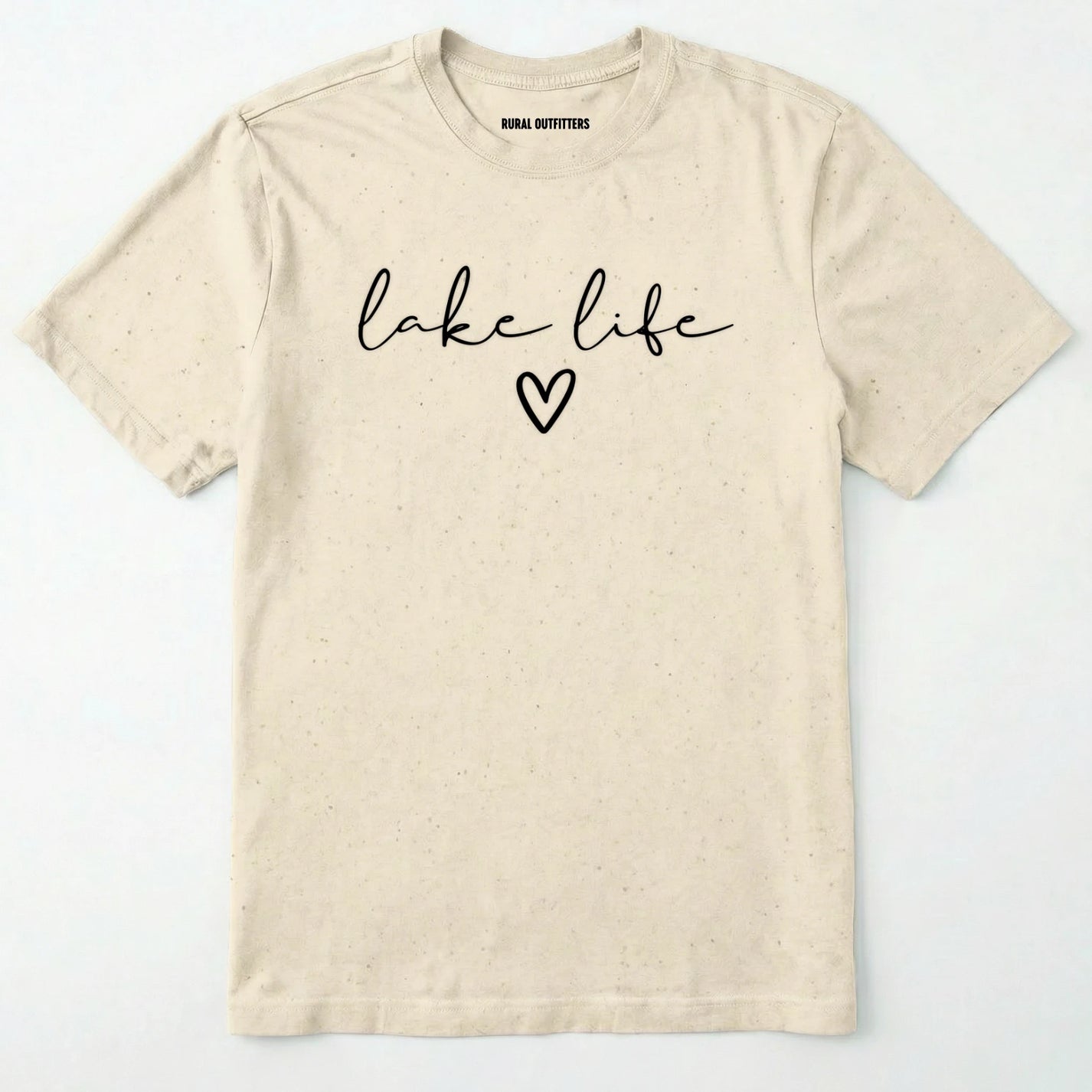 Natural lake life shirt with 'lake life' text and heart graphic.