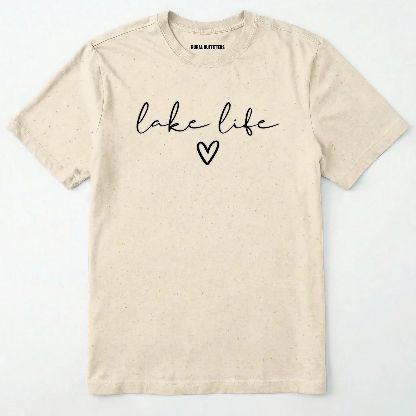 Natural lake life shirt with 'lake life' text and heart graphic.