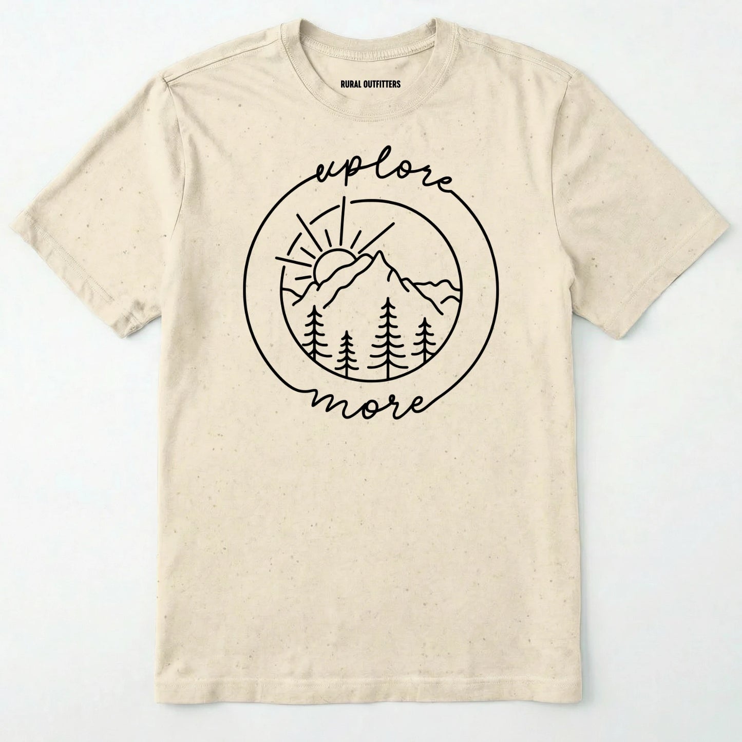 Natural explorer shirt with 'explore more' text and mountain graphic design on a white background